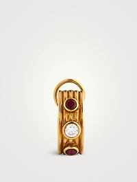 18K Gold Diamond And Ruby Hoop Earrings