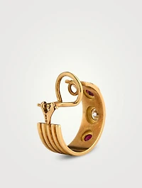 18K Gold Diamond And Ruby Hoop Earrings