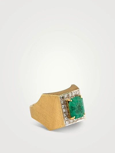 Vintage 14K Gold Emerald And Diamond Ring