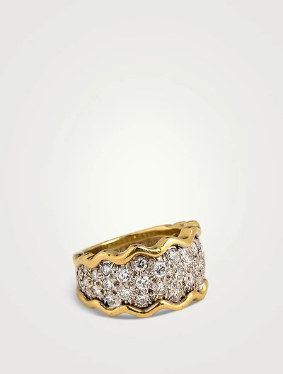 Vintage 18K Gold Diamond Wave Ring