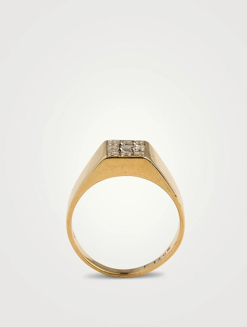 Estate 18K Gold Baguette Diamond Signet Ring