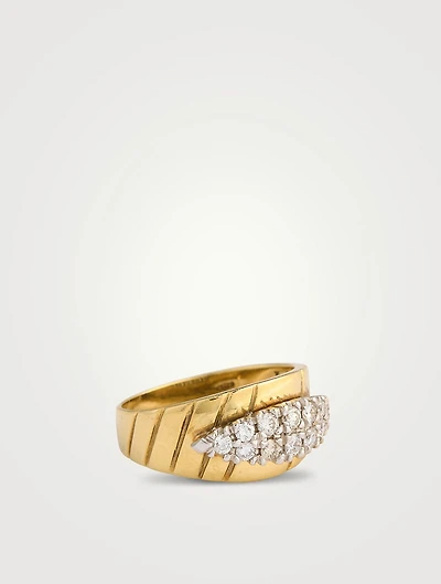 Vintage 18K Gold Diamond Ribbed Ring