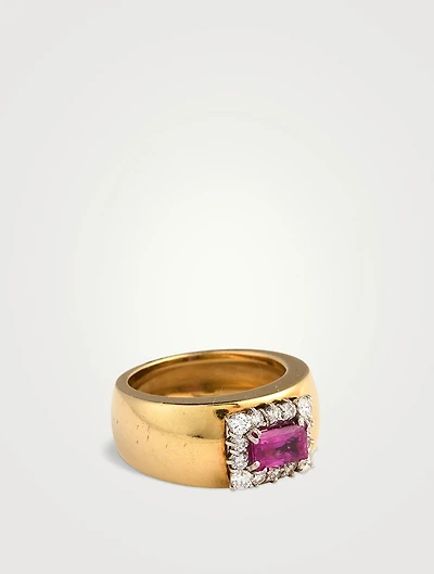 Vintage 18K Gold Ruby And Diamond Ring