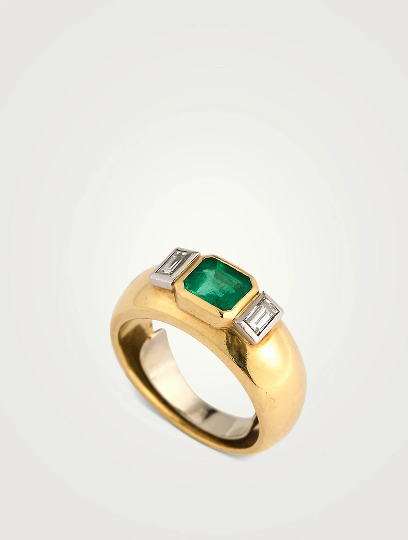 Estate 18K Gold Emerald And Diamond Chubby Band Ring