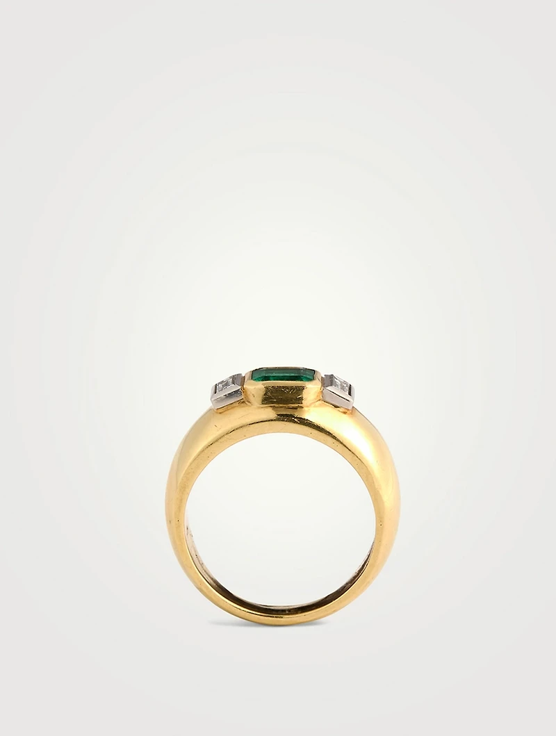Estate 18K Gold Emerald And Diamond Chubby Band Ring