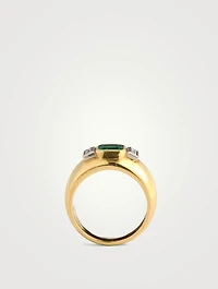 Estate 18K Gold Emerald And Diamond Chubby Band Ring