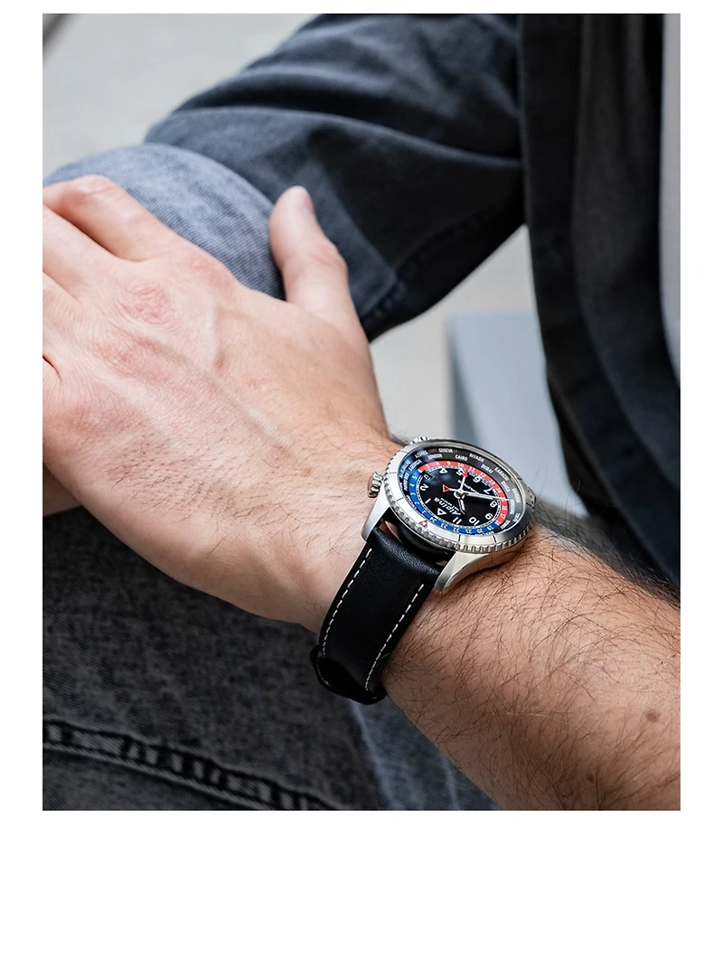 Startimer Pilot Stainless Steel Leather Strap Watch
