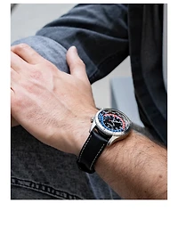 Startimer Pilot Stainless Steel Leather Strap Watch