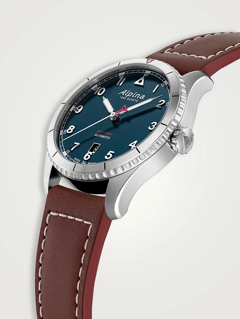 Startimer Pilot Automatic Stainless Steel Leather Strap Watch