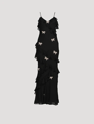 Rialto Crystal Bow-Embellished Chiffon Dress