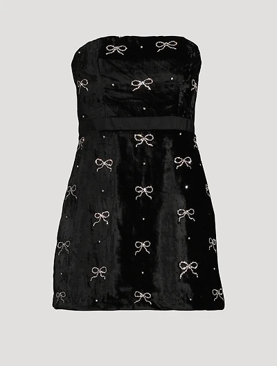 Rinwell Pearl Bow-Embellished Velvet Mini Dress