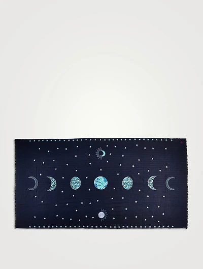 Moon Phases Embroidered Cashmere Scarf