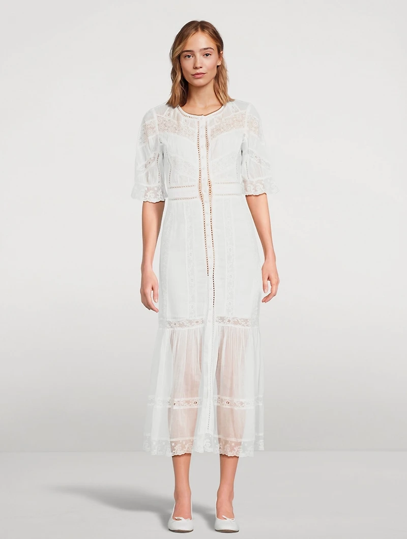 Jovina Lace-Trimmed Cotton Midi Dress