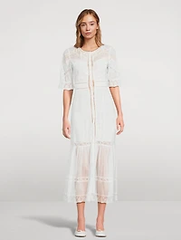 Jovina Lace-Trimmed Cotton Midi Dress