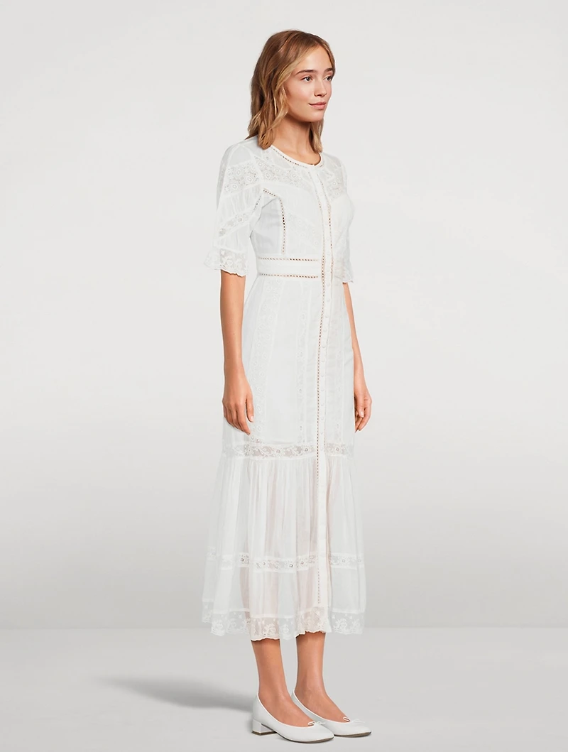 Jovina Lace-Trimmed Cotton Midi Dress