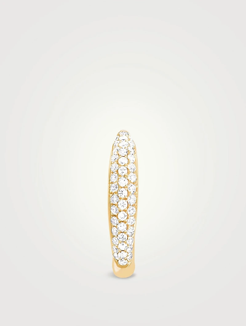 14K Gold Dome Huggie Earring With Diamonds