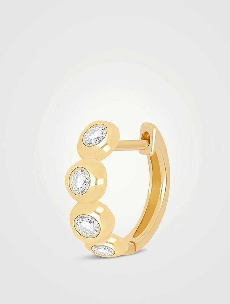 14K Gold Pillow Huggie Earring With Diamonds