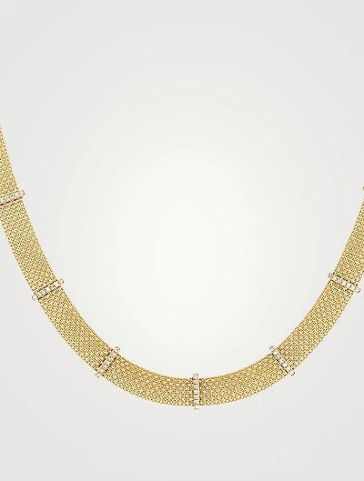 14K Gold Diamond Bar Mesh Necklace