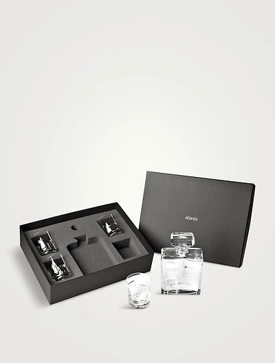 Portrait Whisky Decanter And Four Old Fashion Glasses