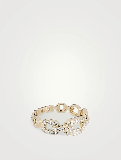 14K Gold Diamond Graduated Chain Ring