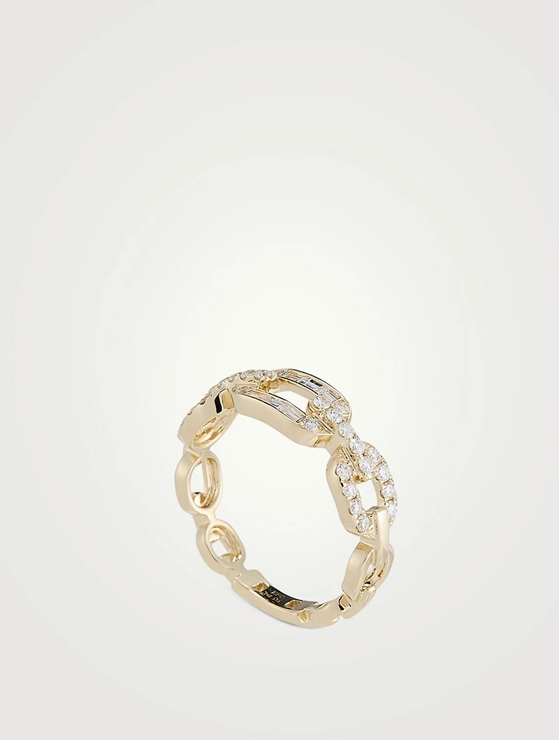 14K Gold Diamond Graduated Chain Ring