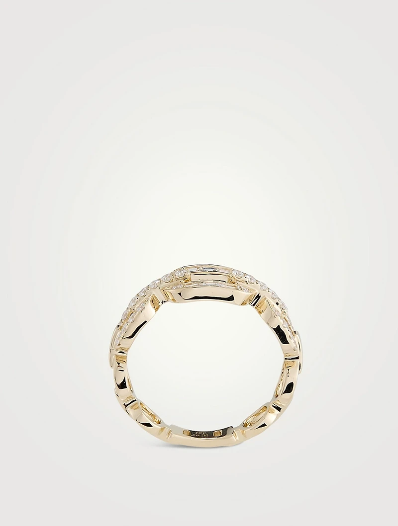 14K Gold Diamond Graduated Chain Ring