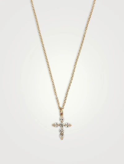 14K Gold Diamond Cross Pendant Necklace
