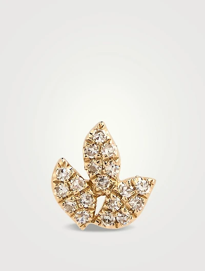 14K Gold Pavé Diamond Leaf Stud Earring