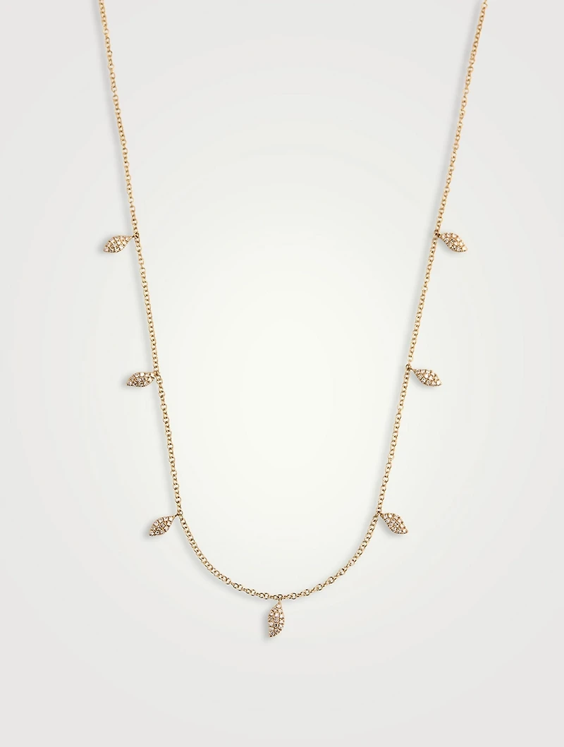 14K Gold Pavé Diamond Multi Leaf Necklace