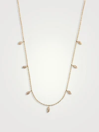 14K Gold Pavé Diamond Multi Leaf Necklace
