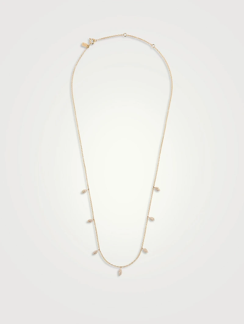 14K Gold Pavé Diamond Multi Leaf Necklace