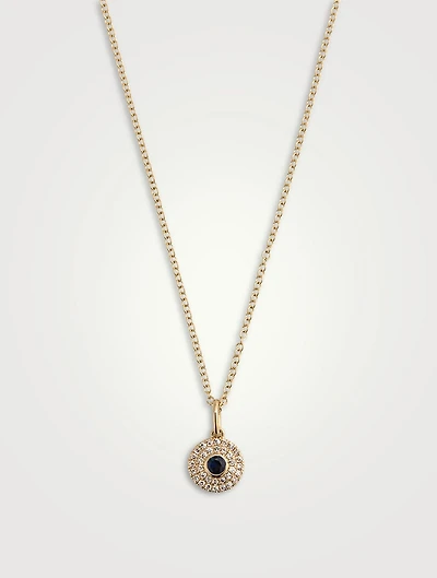 14K Gold Diamond Round Blue Sapphire Necklace