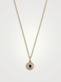 14K Gold Diamond Round Blue Sapphire Necklace