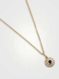 14K Gold Diamond Round Blue Sapphire Necklace