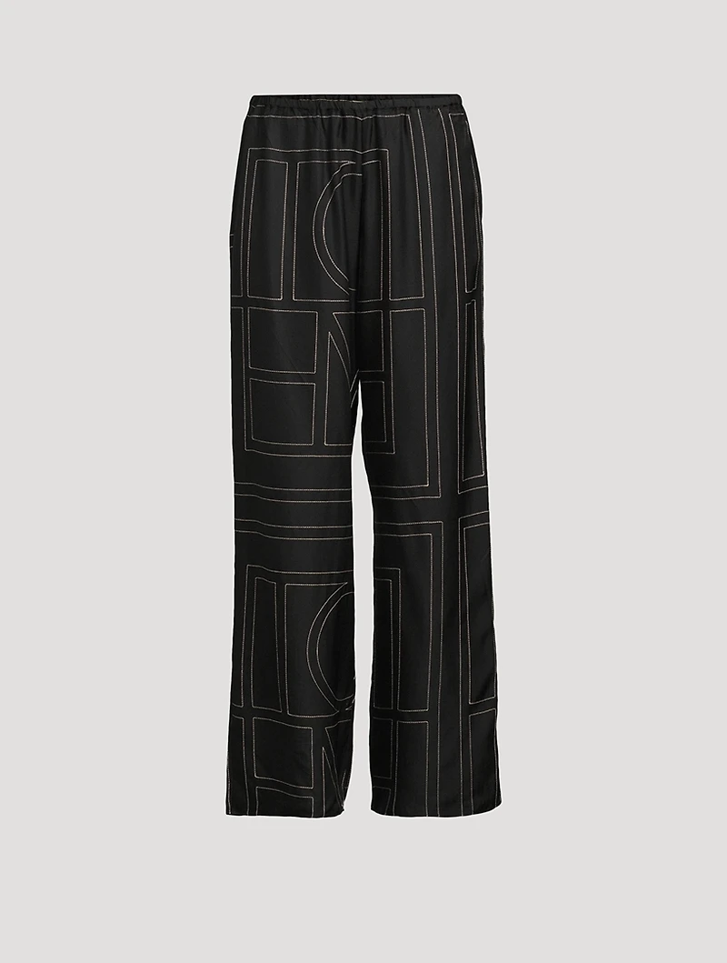 Silk Pajama Pants Monogram Print