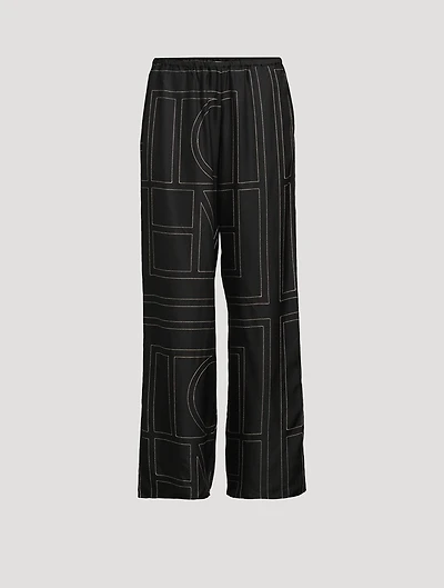 Silk Pajama Pants Monogram Print