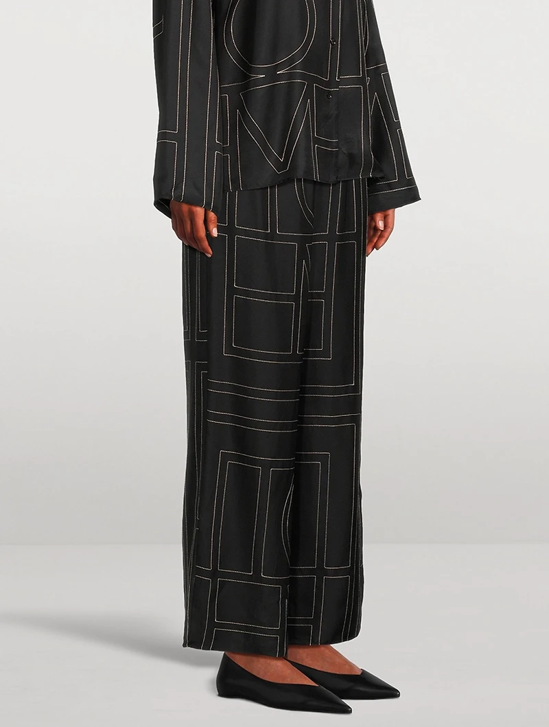 Silk Pajama Pants Monogram Print