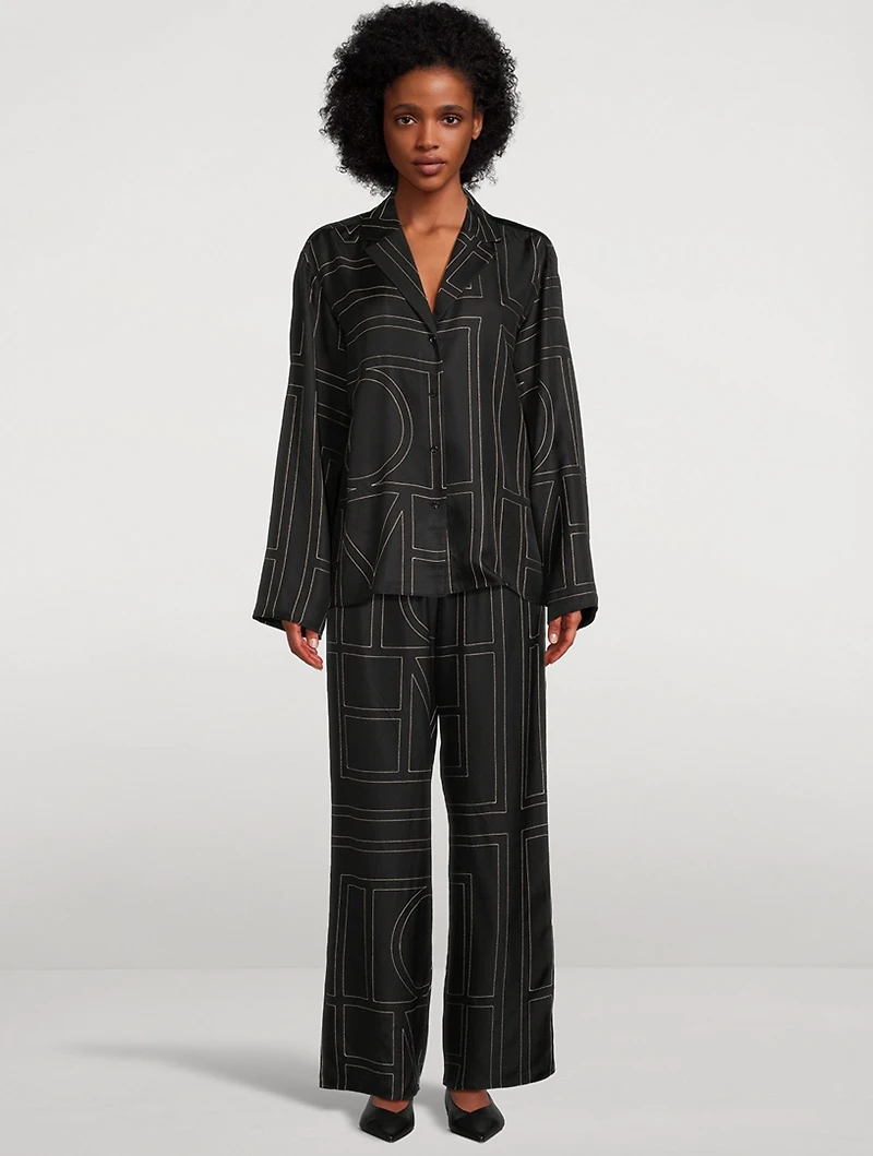 Silk Pajama Pants Monogram Print