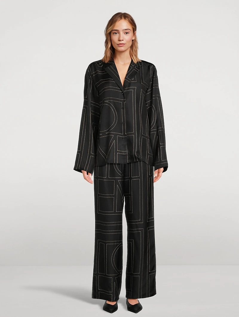 Silk Pajama Shirt Monogram Print
