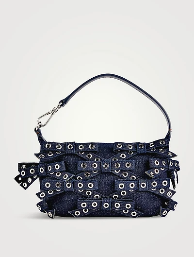 Small Butterfly Bow-Embellished Denim Shoulder Bag