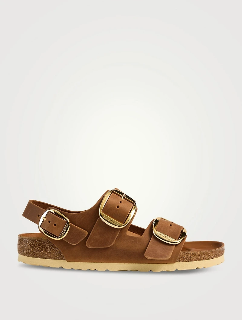Milano Big Buckle Leather Slingback Sandals