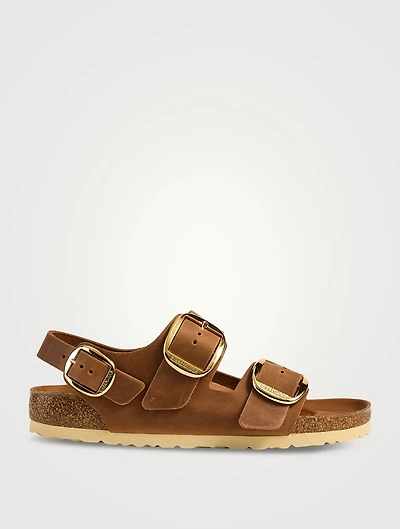 Milano Big Buckle Leather Slingback Sandals