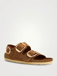 Milano Big Buckle Leather Slingback Sandals