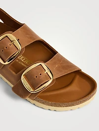 Milano Big Buckle Leather Slingback Sandals