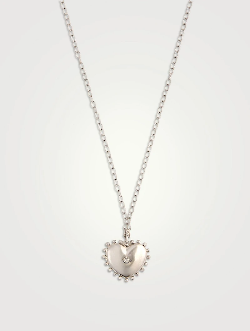 Dew Drop Silver Large Heart Locket Necklace