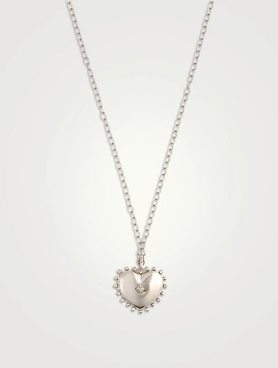 Dew Drop Silver Large Heart Locket Necklace
