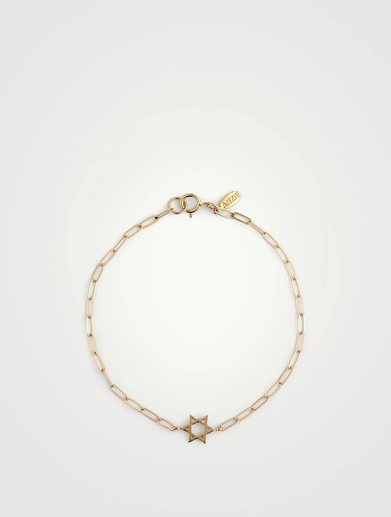 Love Letter 14K Gold Star Of David Mini Paperclip Bracelet
