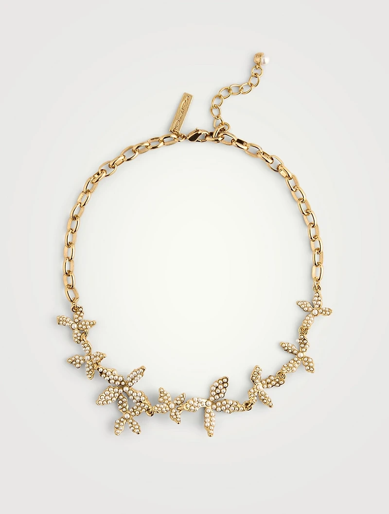 Crystal Pearl Flower Chain Necklace
