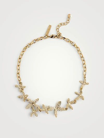 Crystal Pearl Flower Chain Necklace