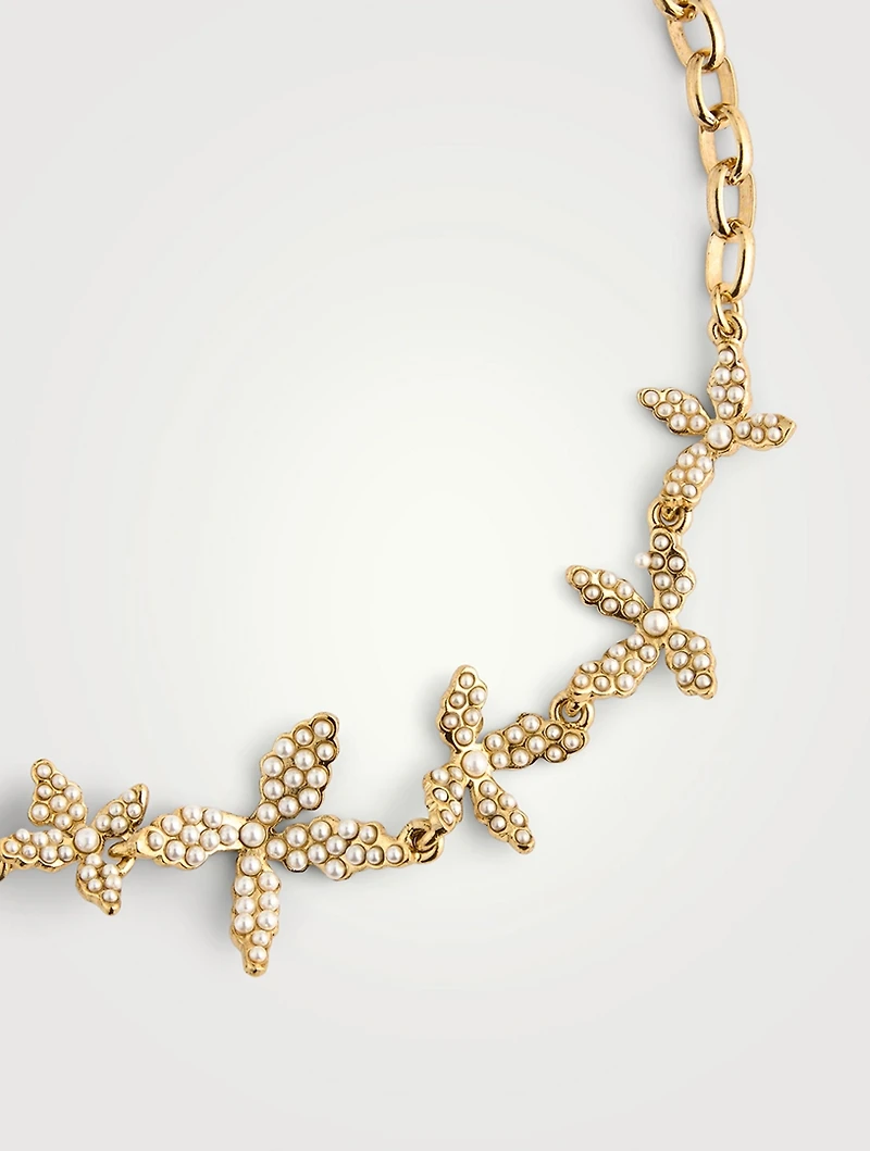 Crystal Pearl Flower Chain Necklace